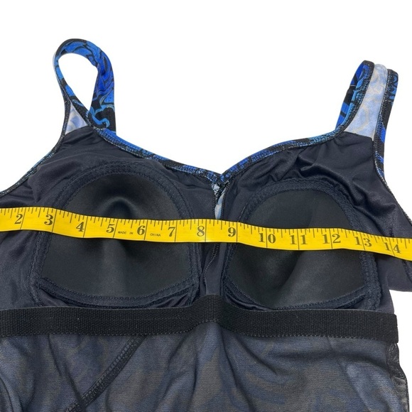 Inches Away Black Blue Print One Piece Swimsuit Swim Dress Size 12 Slimming - Picture 13 of 15